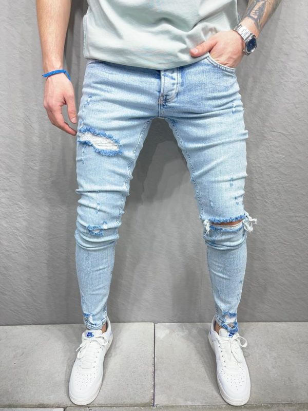 Jeans skinny homme - jean skinny destroy bleu - Mode urbaine B7022