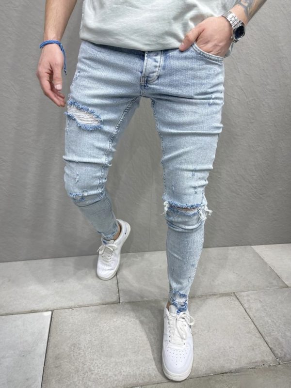 Jeans skinny homme - jean skinny destroy bleu - Mode urbaine B7022.