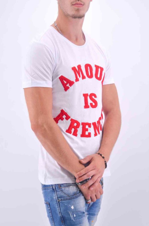 TEE-SHIRT HOMME "AMOUR IS FRENCH" BLANC ET ROUGE - Mode Urbaine AD-18 BR