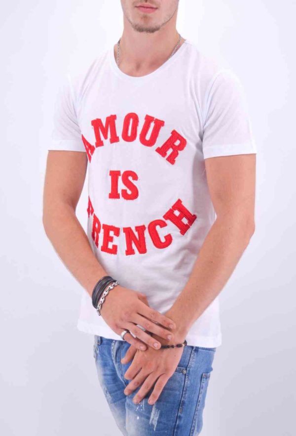 TEE-SHIRT HOMME "AMOUR IS FRENCH" BLANC ET ROUGE - Mode Urbaine AD-18 BR