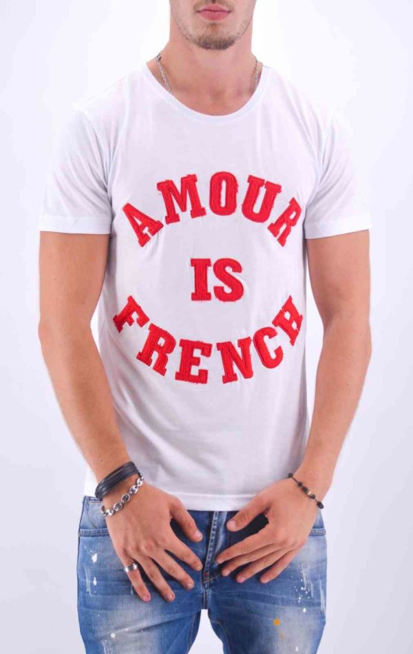 T SHIRT AMOUR IS FRENCH" BLANC ET ROUGE - Mode Urbaine