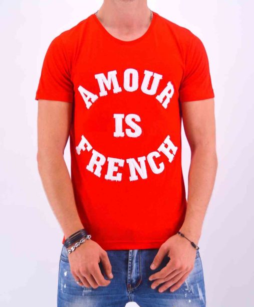 T SHIRT AMOUR IS FRENCH ROUGE HOMME - Mode Urbaine AD-18 R