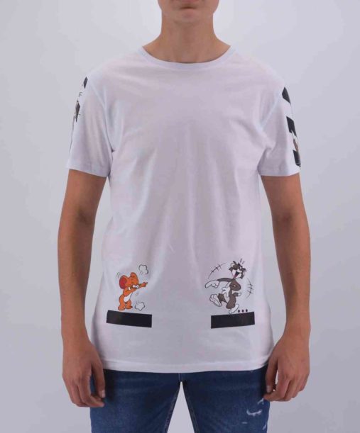 T SHIRT TOM & JERRY BLANC OVERSIZE HOMME