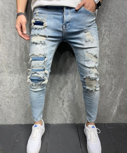 Jeans homme skinny destroy bleu - Mode urbaine