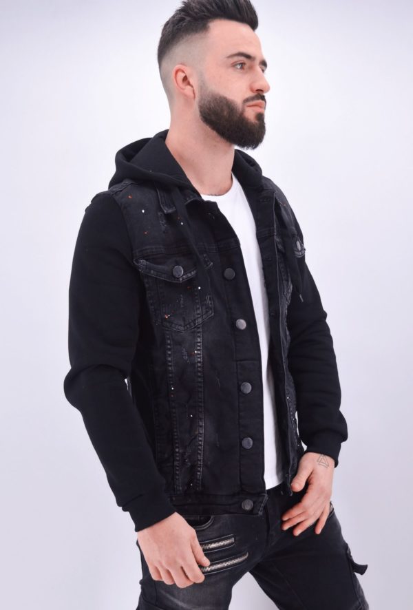 Veste en jean capuche noir peinture - Mode Urbaine
