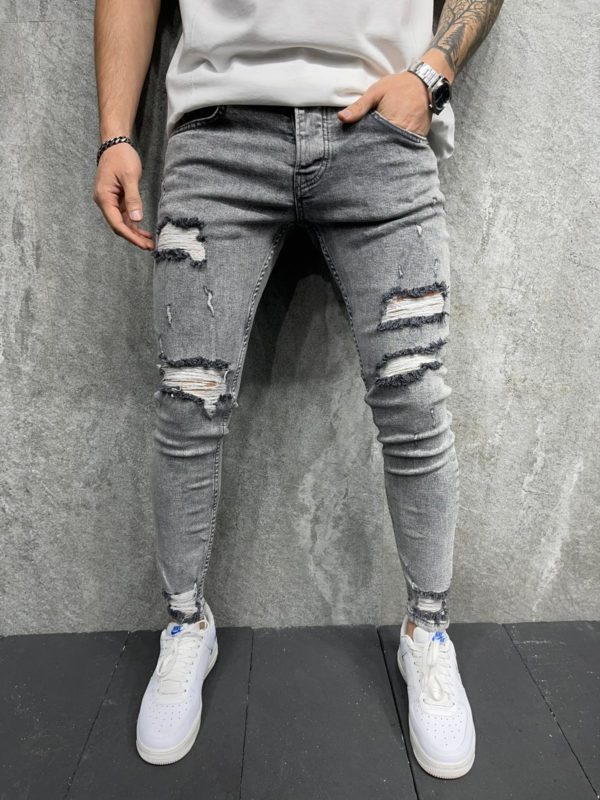 Jeans skinny homme effet déchiré gris | Mode urbaine B6177