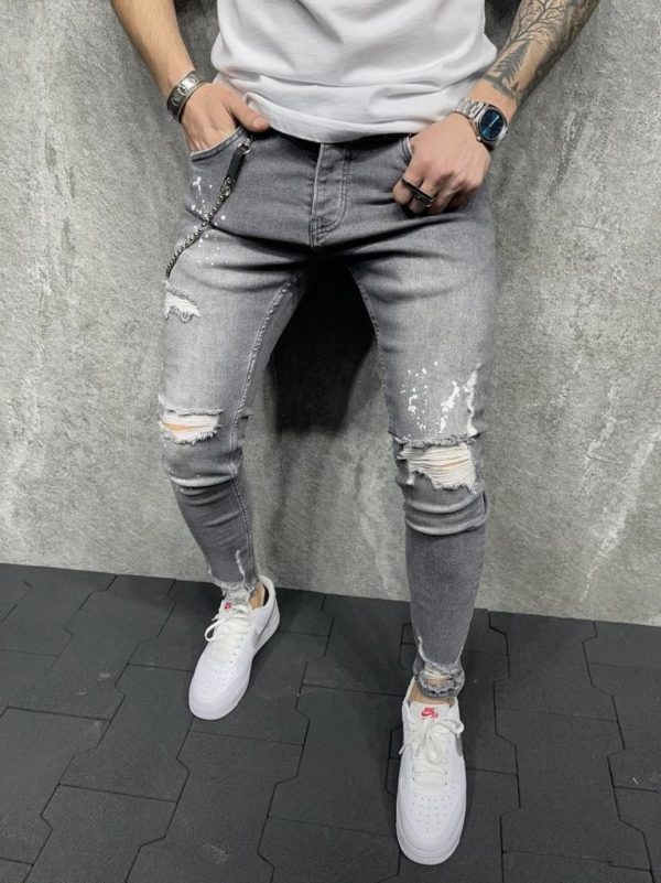 Jeans skinny homme effet déchiré gris - Mode urbaine B5899