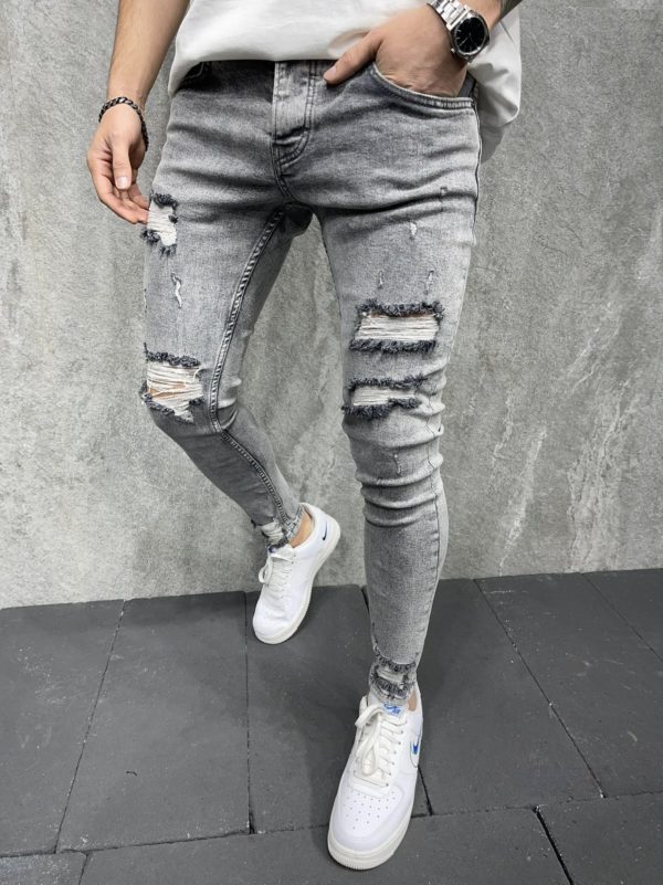 Jeans skinny homme effet déchiré gris | Mode urbaine B6177