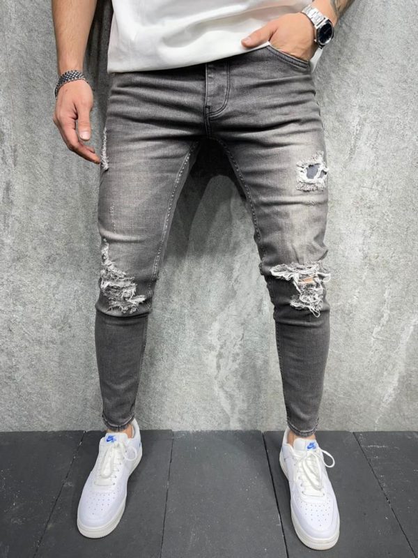 jeans skinny gris destroy | Mode urbaine b6043-1
