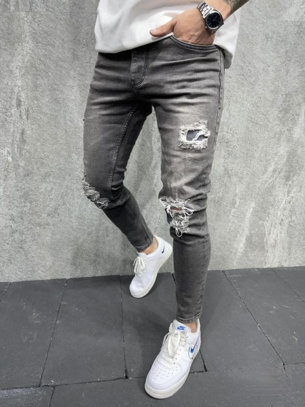 jeans skinny gris destroy | Mode urbaine b6043-1