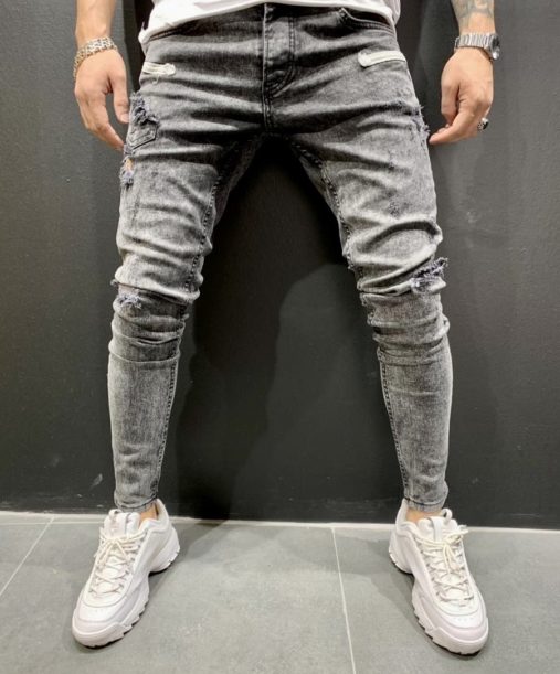 Jeans skinny troué gris - Mode Urbaine