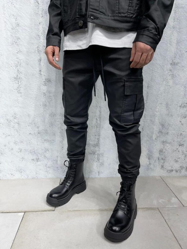 Cargo pantalon simili cuir | Jogger simili cuir ES8099 2Y PREMIUM | Mode urbaine